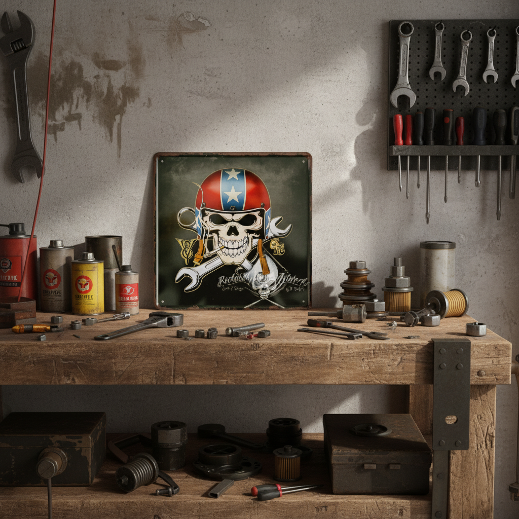 Helmet, Skull, and Wrench