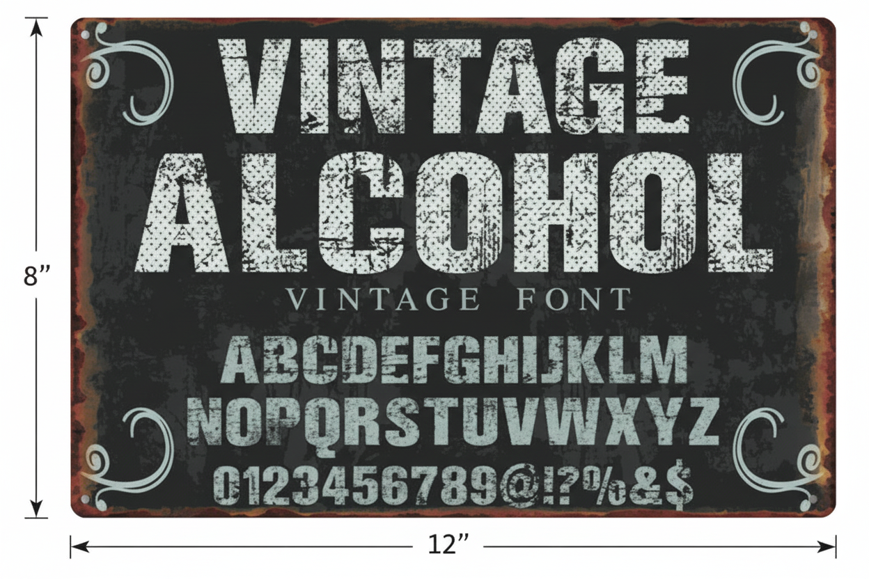 Vintage Alcohol Vintage Font Metal Wall Sign