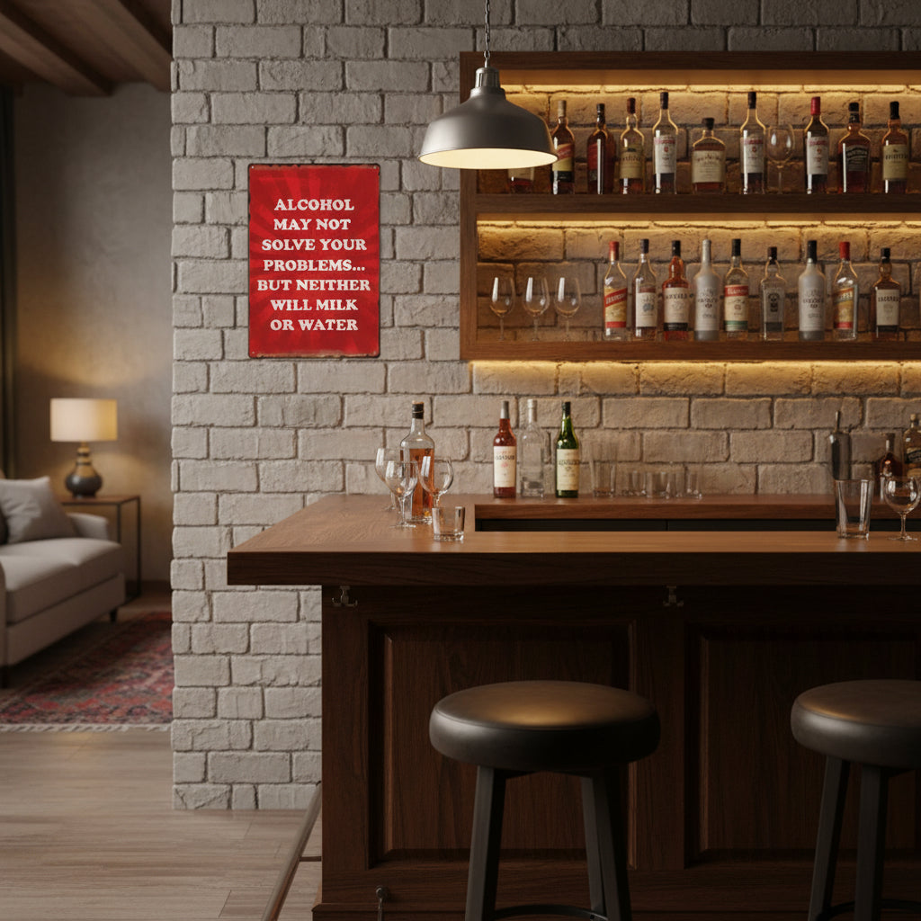 Bar Decor Alcohol May Not Solve Your Problems Metal Sign Vintage Retro Wall Art Tin Signs Gift 8x12 inches