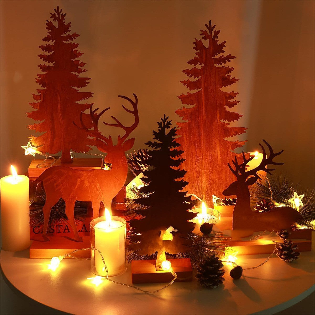 Metal Rust-colored Christmas Tree Elk Decorations