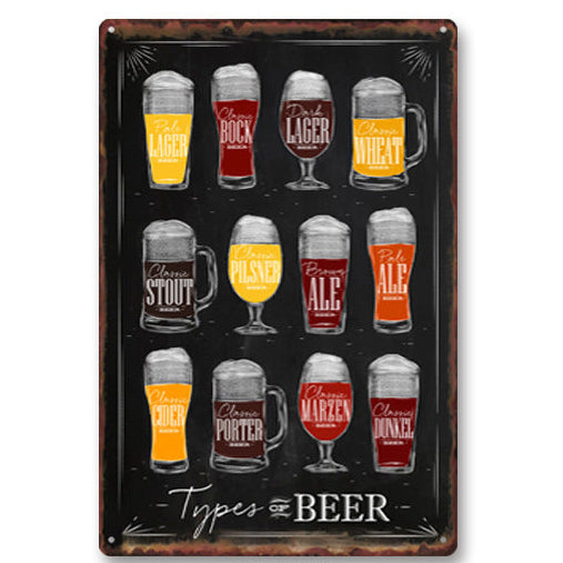 Types of Beer Metal Wall Sign