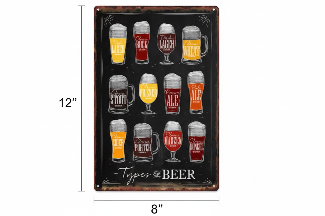 Types of Beer Metal Wall Sign