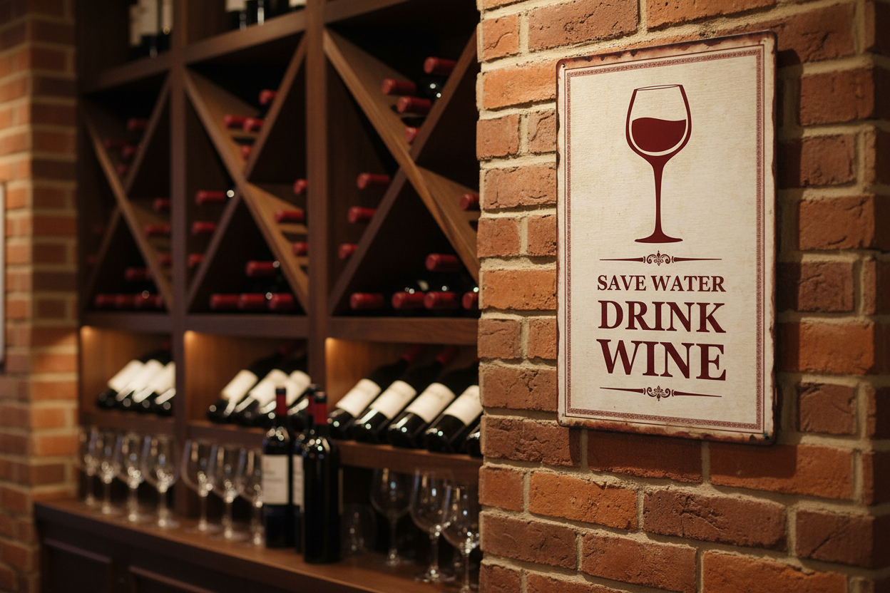 Save Wine Drink Water Metal Wall Sign