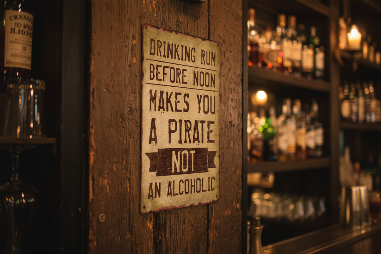 Drinking Rum Before Noon Metal Wall Sign