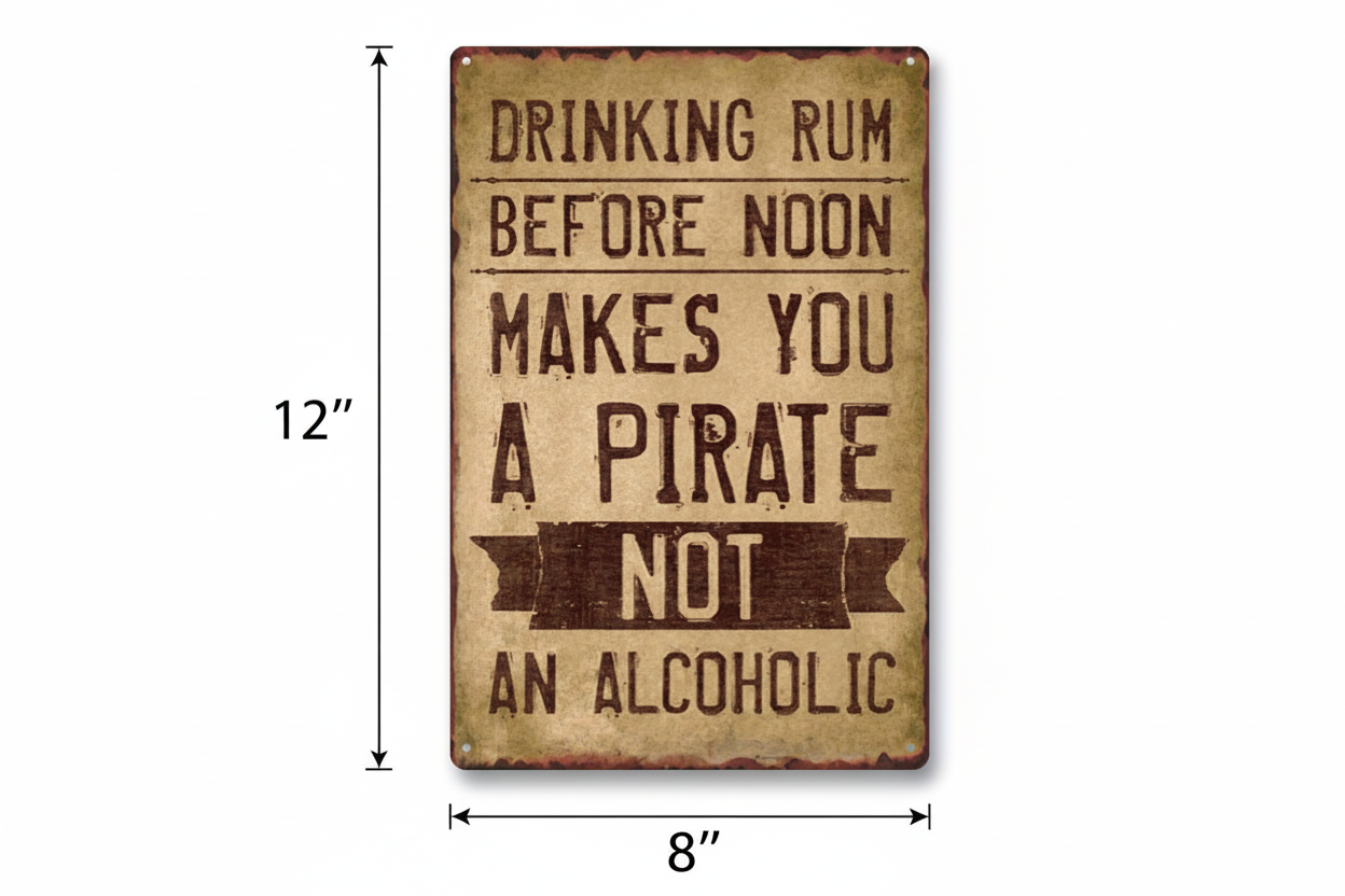 Drinking Rum Before Noon Metal Wall Sign