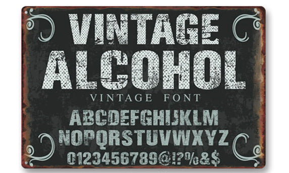 Vintage Alcohol Vintage Font Metal Wall Sign
