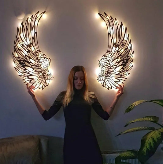 Carved Metal Angel Wings With Lights