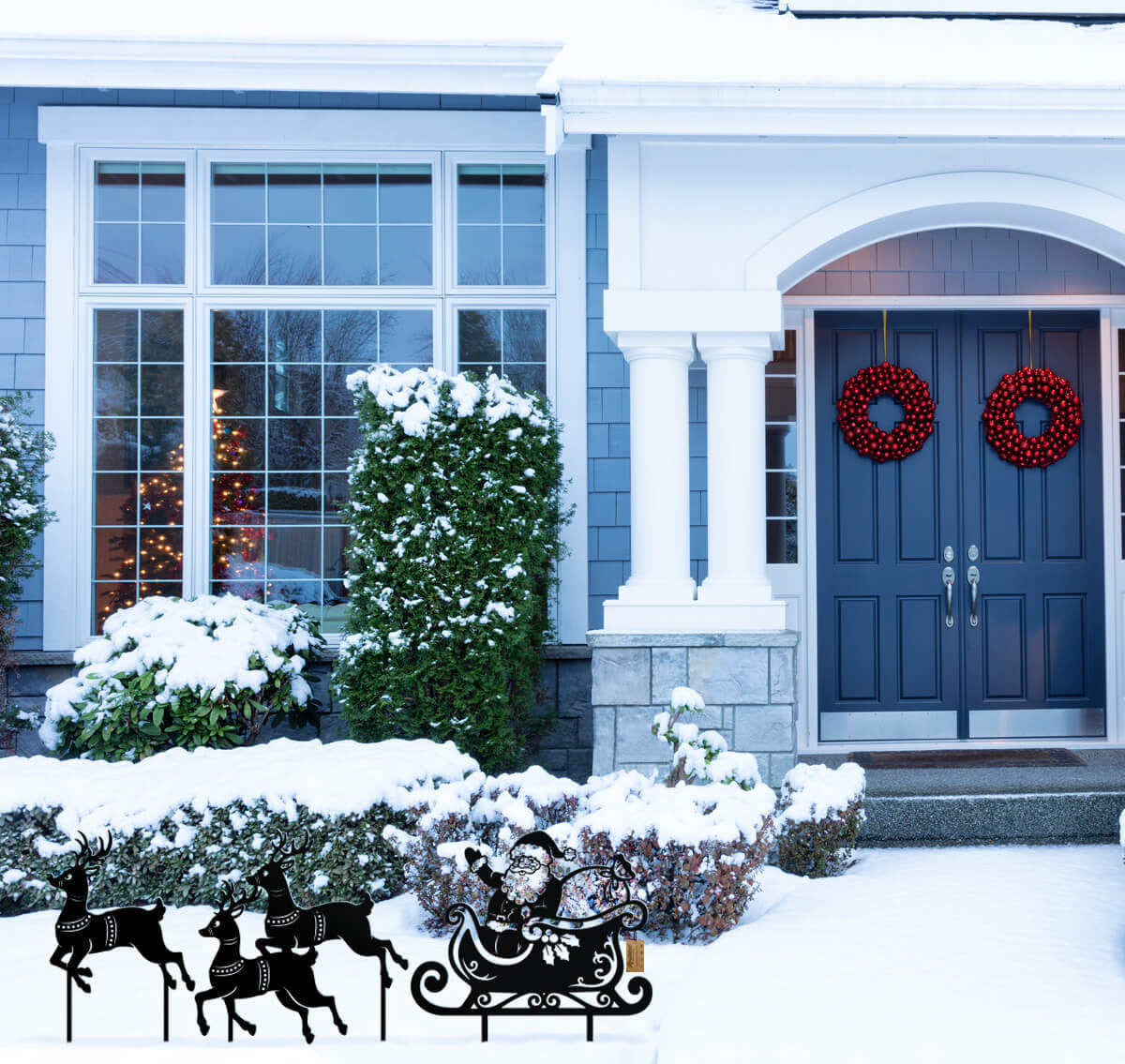 Santa’s Sleigh and Reindeer Lawn Ornament