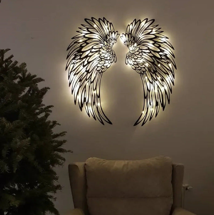 Carved Metal Angel Wings With Lights
