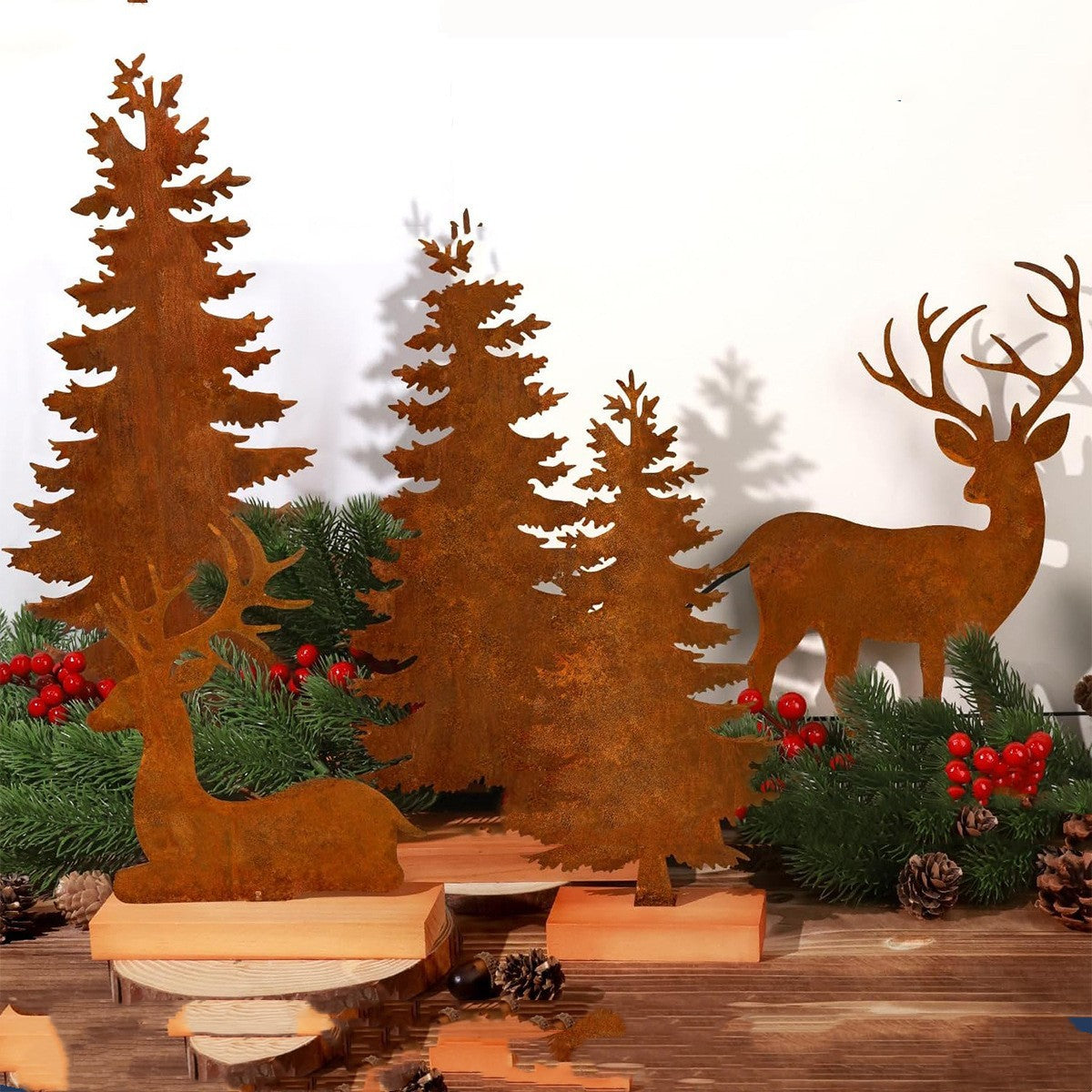 Metal Rust-colored Christmas Tree Elk Decorations