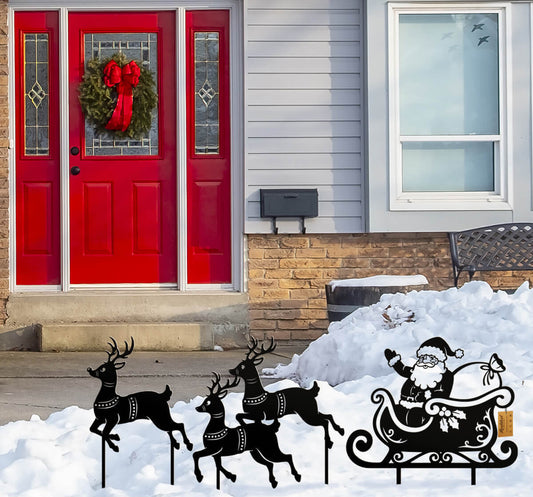 Santa’s Sleigh and Reindeer Lawn Ornament