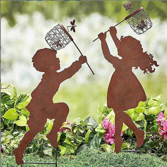 Boy and Girl Catching Butterflies