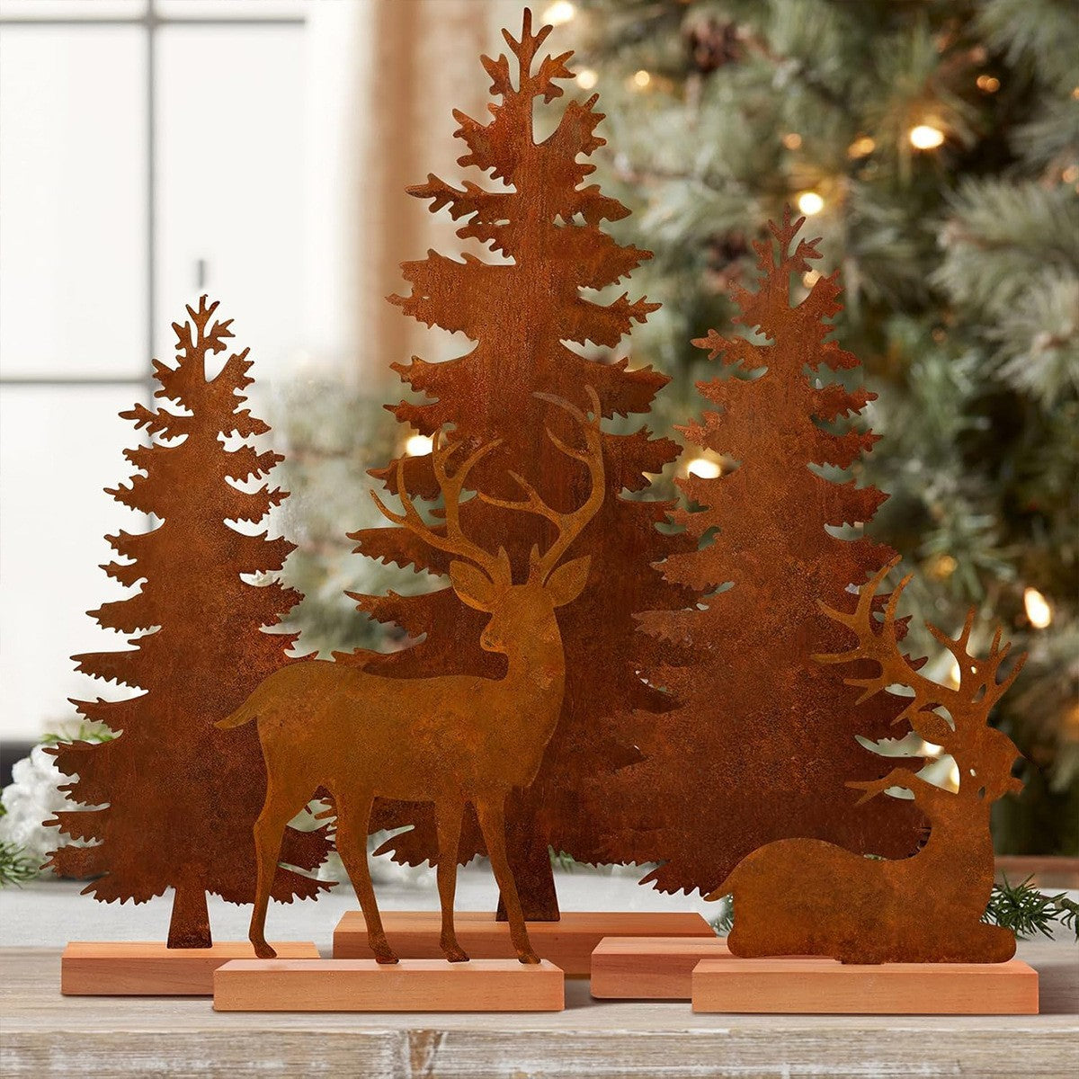 Metal Rust-colored Christmas Tree Elk Decorations