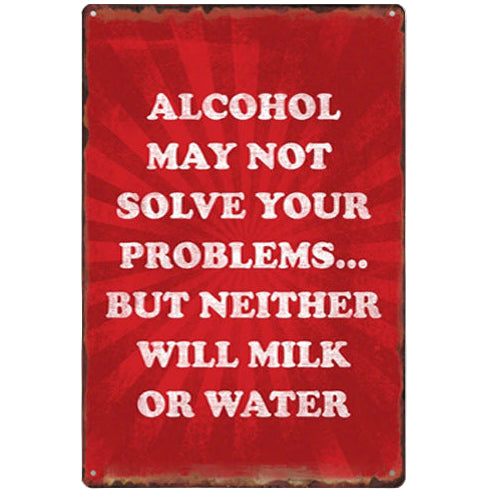 Bar Decor Alcohol May Not Solve Your Problems Metal Sign Vintage Retro Wall Art Tin Signs Gift 8x12 inches