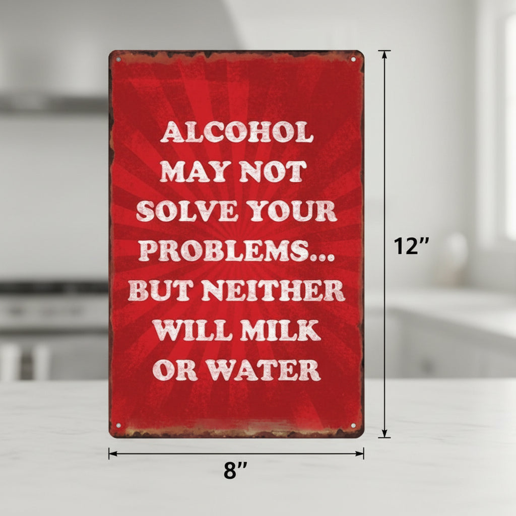 Bar Decor Alcohol May Not Solve Your Problems Metal Sign Vintage Retro Wall Art Tin Signs Gift 8x12 inches